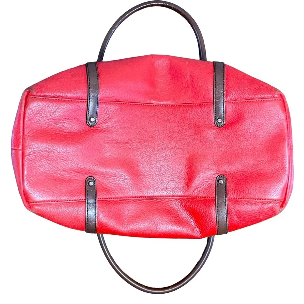 Kate Spade Pebbled Leather Satchel Red Brown Trim Medium